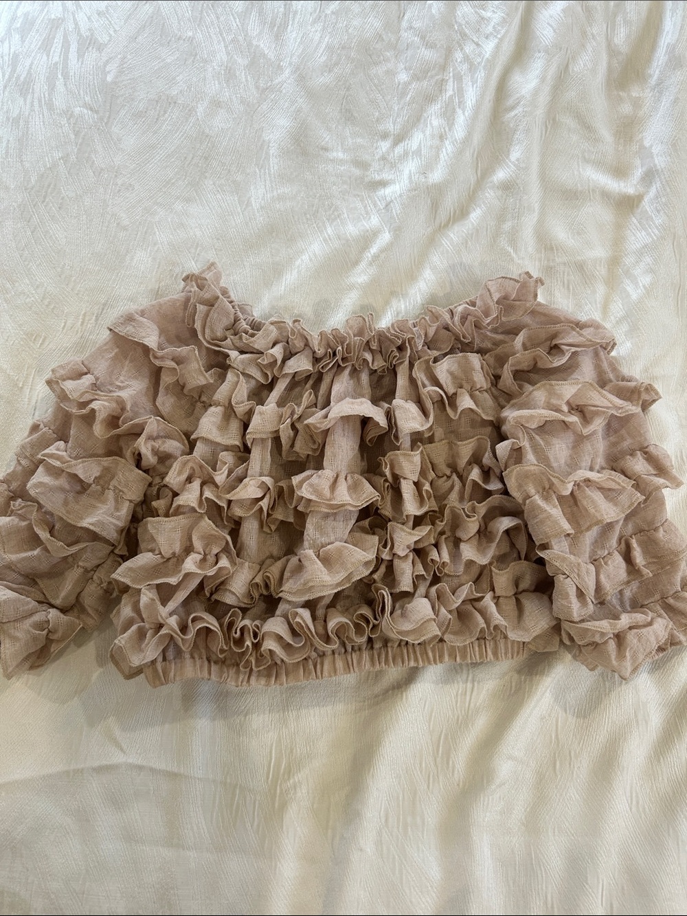Princess Polly Beige Ruffle Off-Shoulder Crop Top